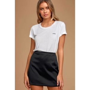 Lulus Checking In Black Satin Mini Skirt